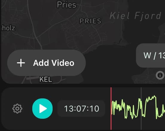 The Add Video button above kTool's playback timeline, showing the session clock and a speed trace